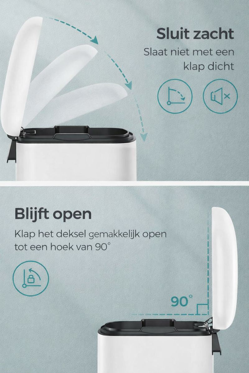 Signature Home Witte Prullenbak 30 Liter – Keuken Afvalemmer met Pedaal en Deksel|Moderne Prullenbak voor Keuken, Badkamer of Kantoor