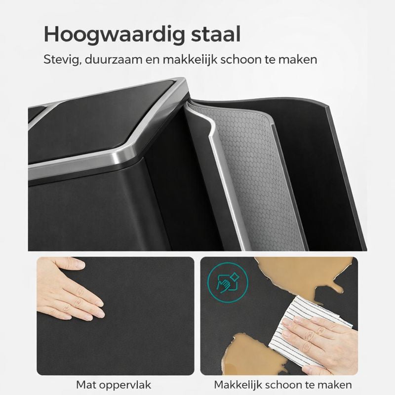 Signature Home Prullenbak met 3 Compartimenten – Afvalbak voor Afvalscheiding – 3-Vaks Vuilnisbak voor Keuken, Kantoor of Thuis – Recycling Prullenbak