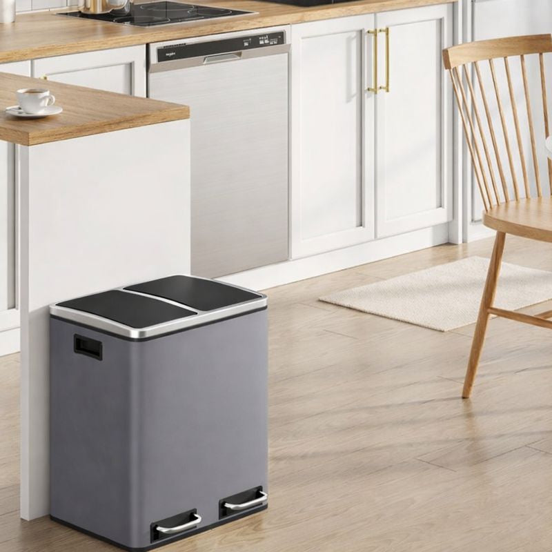 Signature Home Keuken Prullenbak 2 × 15 Liter – Afvalscheidingsbak met 2 Compartimenten en Deksel