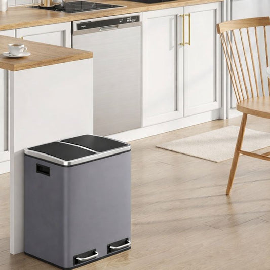 Signature Home Keuken Prullenbak 2 × 15 Liter – Afvalscheidingsbak met 2 Compartimenten en Deksel