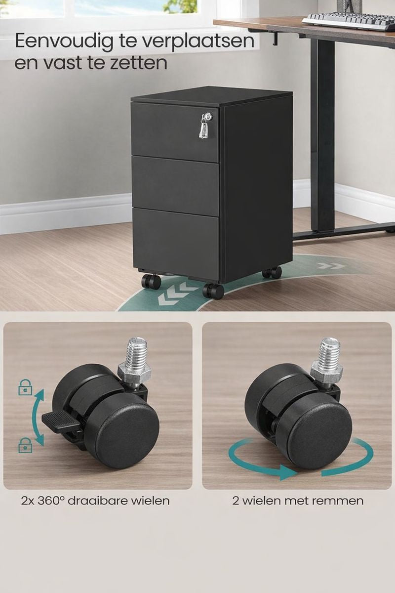 Ladekast met 3 Lades Mat Zwart – Moderne Opbergkast / Commode – 40 x 30 x 54 cm – Compacte Kast voor Slaapkamer, Woonkamer of Kantoor