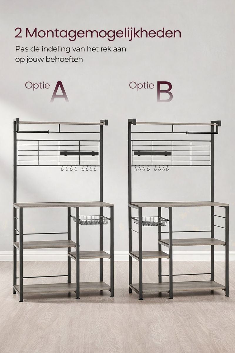 Keuken Wandplank met 12 Haken – Greige-Zwart Industrieel Wandrek|Multifunctionele Keukenplank