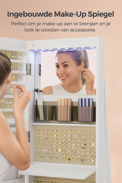 Barnet Moderne Sieradenkast met Volledige Frameloze Spiegel – Ruimtebesparende Organizer