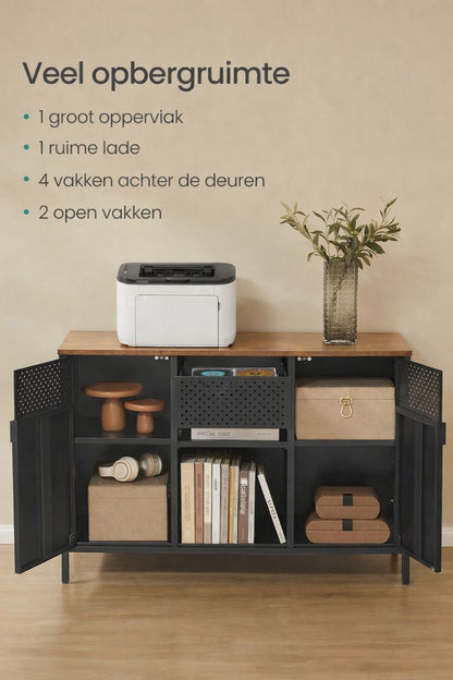 Metalen kast met in hoogte verstelbare legplanken en magneetsluiting-Stalen opbergkast