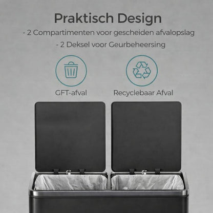 Signature Home Afvalbak 2 x 30 Liter – Dubbele Prullenbak met 2 Compartimenten voor Afvalscheiding