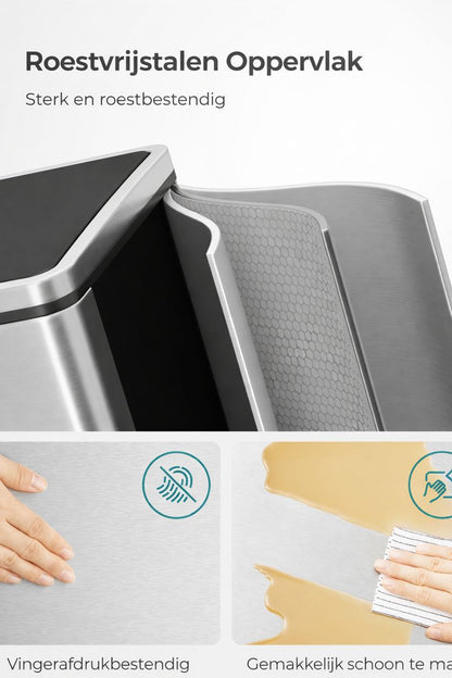 Signature Home Vuilnisbak Afvalscheiding 60 L (2×30 L) – Zwart en zilver-Prullenbak met Pedaal