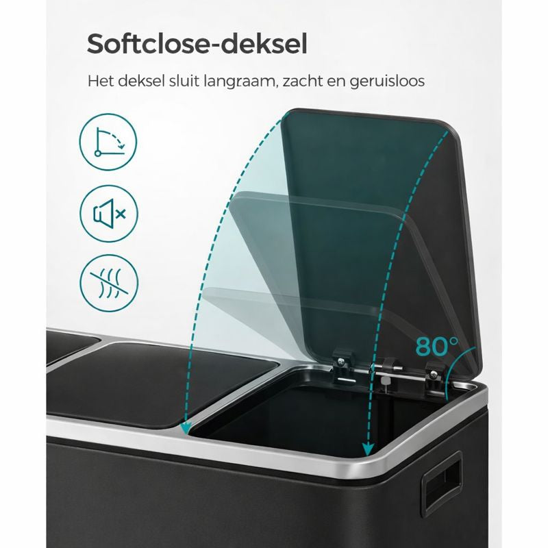 Signature Home Prullenbak met 3 Compartimenten – Afvalbak voor Afvalscheiding – 3-Vaks Vuilnisbak voor Keuken, Kantoor of Thuis – Recycling Prullenbak