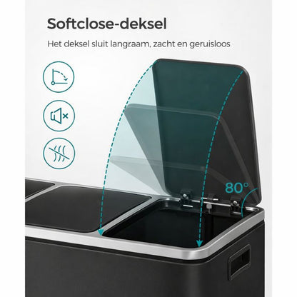 Signature Home Prullenbak met 3 Compartimenten – Afvalbak voor Afvalscheiding – 3-Vaks Vuilnisbak voor Keuken, Kantoor of Thuis – Recycling Prullenbak