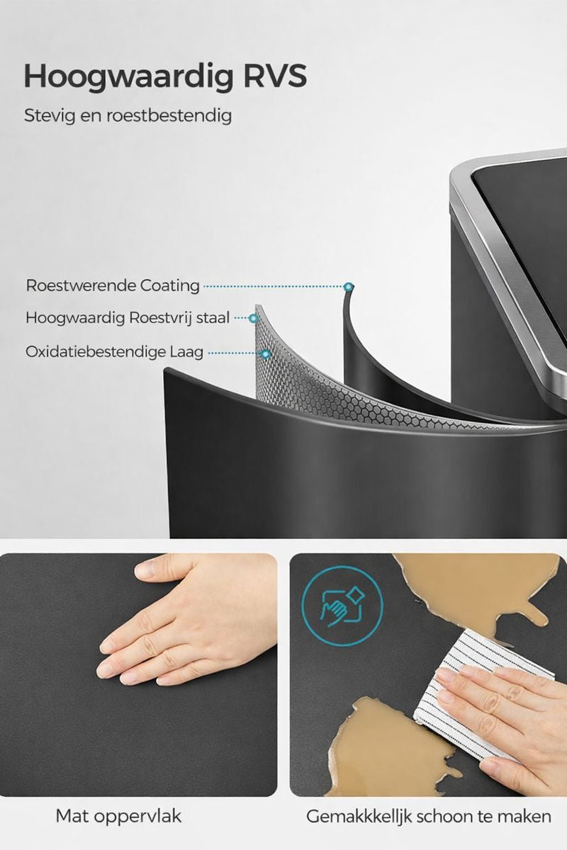 Signature Home Afvalscheidingsbak 60 liter (2 x 30 L) – Zwart, Dubbel Compartiment-Prullenbak