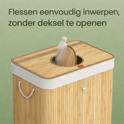 Signature Home Statiegeld Flessen Verzamelcontainer 120L van Bamboe met Deksel – Flessen & Blikken Inzamelbak