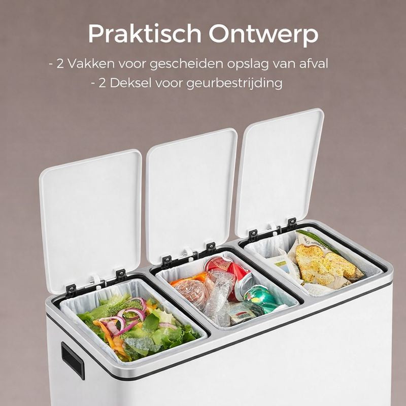 Signature Home Keuken Prullenbak 3 x 18 Liter – 3-Vaks Afvalscheidingsprullenbak met Softclose Deksels