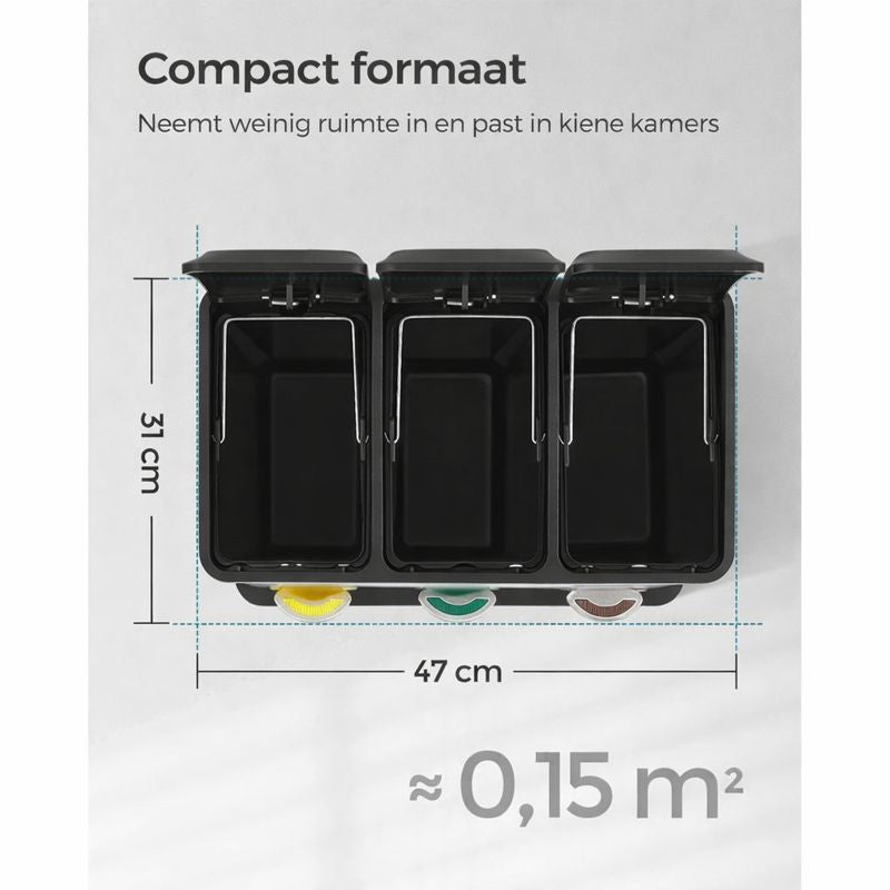Signature Home Afvalscheider 24L met 3 Compartimenten – 3 × 8 Liter Afvalbak voor Afvalscheiding – Keuken Prullenbak