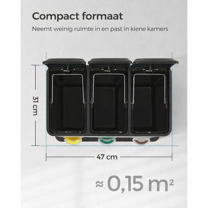 Signature Home Afvalscheider 24L met 3 Compartimenten – 3 × 8 Liter Afvalbak voor Afvalscheiding – Keuken Prullenbak