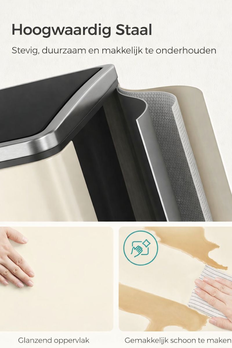 Signature Home Afvalscheidingssysteem 54 Liter (3 × 18 L) met 3 Deksel – Afvalemmer voor Recycling – Zandbeige