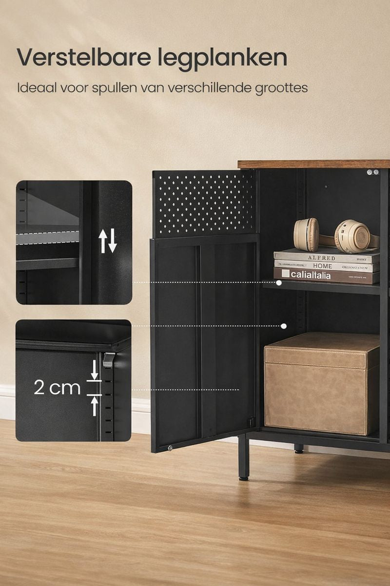 Metalen kast met in hoogte verstelbare legplanken en magneetsluiting-Stalen opbergkast