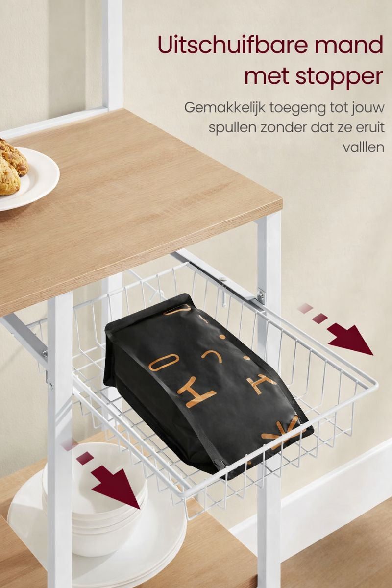 Vrijstaande Keukenkast met Keukenrolhouder & 12 Haken – Praktisch Opbergrek voor de Keuken|Multifunctioneel Keukenrek