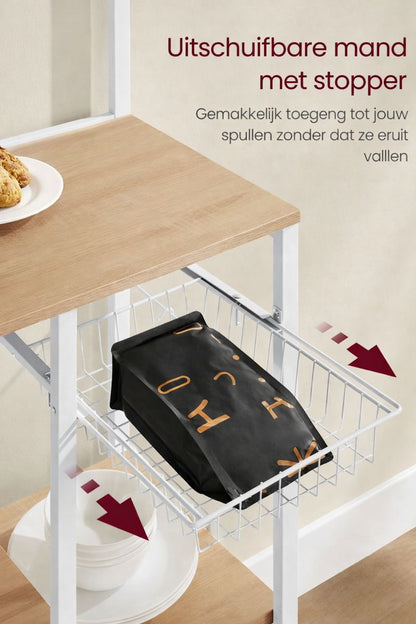 Vrijstaande Keukenkast met Keukenrolhouder & 12 Haken – Praktisch Opbergrek voor de Keuken|Multifunctioneel Keukenrek