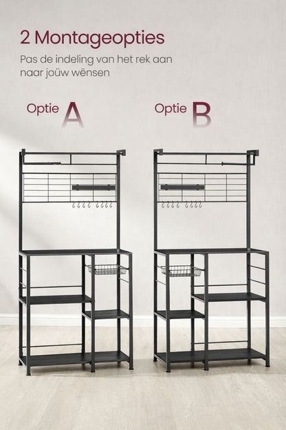 Keuken Wandplank met Magnetische Messenstrip & 12 Haken – Ebbenhout-Zwart Industrieel|Multifunctionele Keukenplank