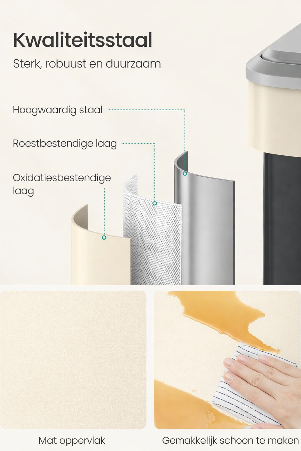 Signature Home Afvalscheidingsprullenbak met 2 Compartimenten – Recycling & Restafval, Zandbeige