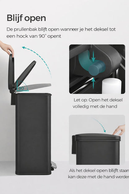 Signature Home Zwarte Pedaalemmer 40 Liter – Keuken Prullenbak met Softclose Deksel