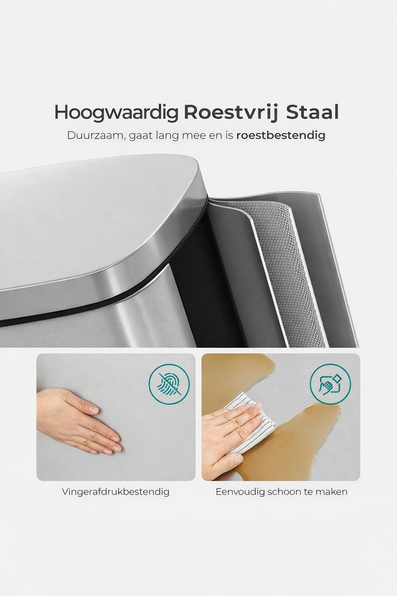 Signature Home Prullenbak RVS 30 Liter – Roestvrijstalen Afvalbak voor Keuken en Kantoor