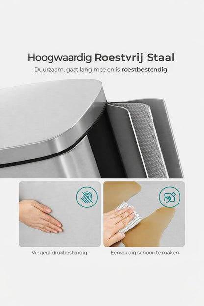 Signature Home Prullenbak RVS 30 Liter – Roestvrijstalen Afvalbak voor Keuken en Kantoor