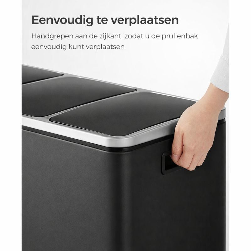 Signature Home Prullenbak met 3 Compartimenten – Afvalbak voor Afvalscheiding – 3-Vaks Vuilnisbak voor Keuken, Kantoor of Thuis – Recycling Prullenbak