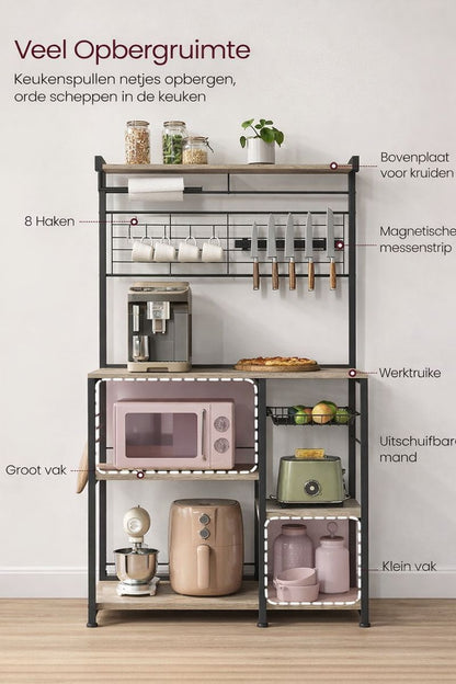 Keuken Wandplank met 12 Haken – Greige-Zwart Industrieel Wandrek|Multifunctionele Keukenplank