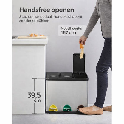 Signature Home Afvalscheider 24L met 3 Compartimenten – 3 × 8 Liter Afvalbak voor Afvalscheiding – Keuken Prullenbak