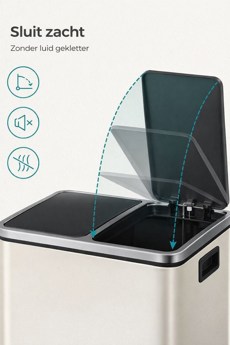 Signature Home Afvalscheidingssysteem met 2 Compartimenten – 2 × 15 L Afvalbak met Deksel, Zandbeige & Inktzwart