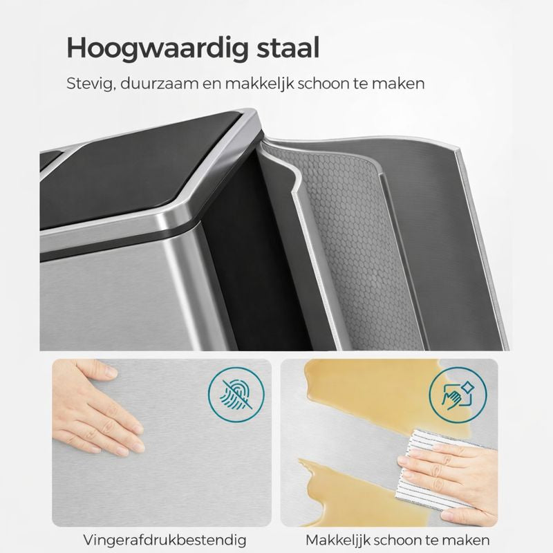 Signature Home Pedaalemmer 54 Liter (3 x 18 L) – Afvalscheidingsbak met 3 Compartimenten, Softclose Deksel en Binnenemmers