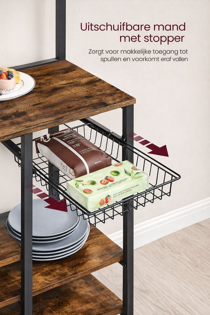 Industrieel Keuken Wandrek met Magnetische Messenhouder en 12 Haken – Vintage Bruin-Zwart
