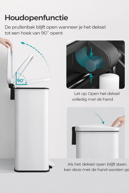 Signature Home Witte Pedaalemmer 40 Liter – Keuken Prullenbak met Softclose Deksel|Moderne Keuken Prullenbak
