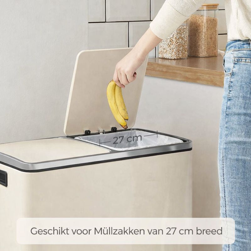 Signature Home Afvalbak 60L met Afvalscheiding – 2 Compartimenten (2 × 30 Liter) – Met Deksel en Binnenemmers