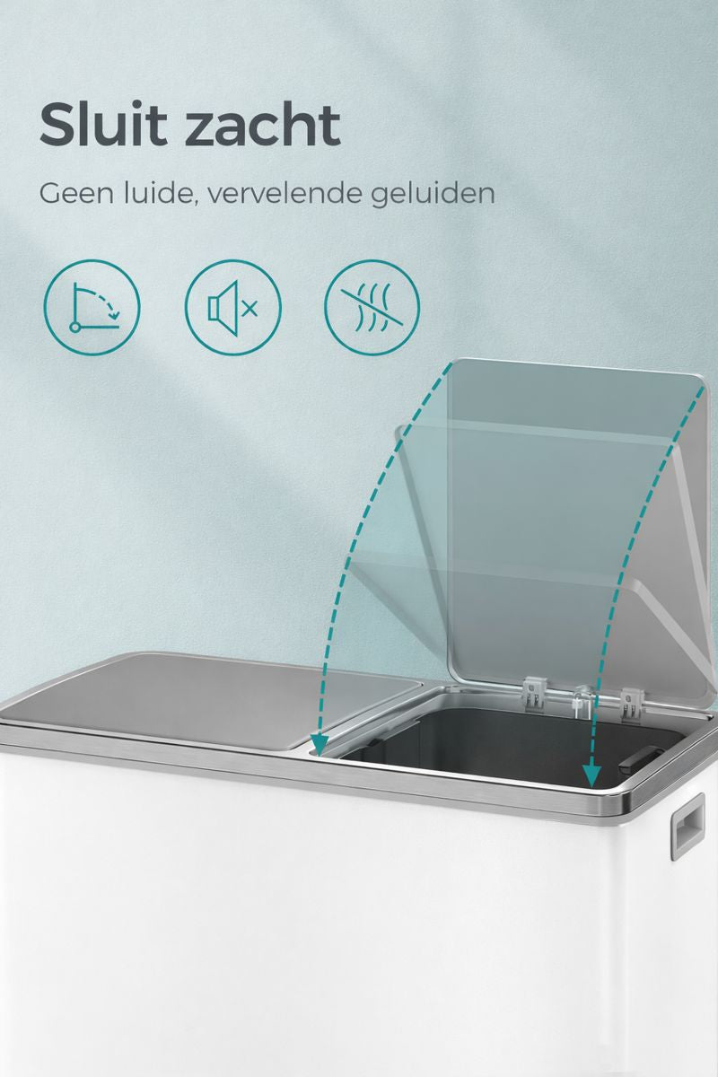 Signature Home Pedaalemmer voor Afvalscheiding met 2 Vakken – Dubbele Vuilnisbak met Deksel, Soft-Close, Geschikt voor Keuken