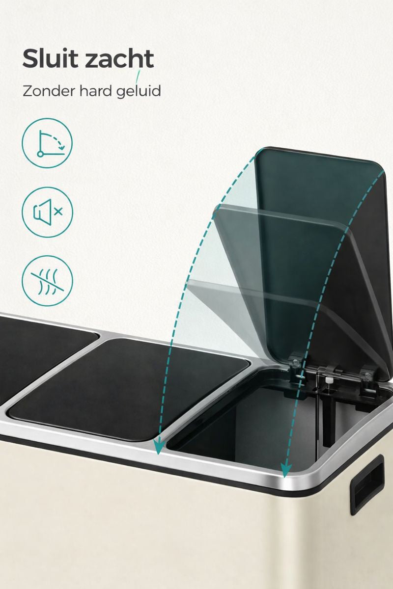 Signature Home Afvalscheidingssysteem 54 Liter (3 × 18 L) met 3 Deksel – Afvalemmer voor Recycling – Zandbeige