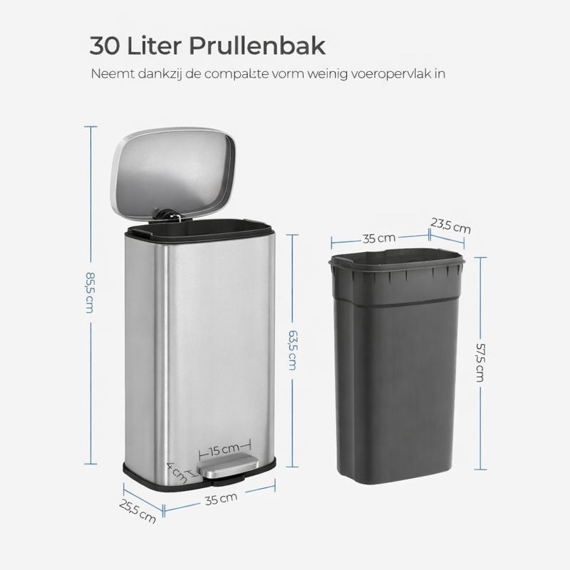 Signature Home Prullenbak RVS 30 Liter – Roestvrijstalen Afvalbak voor Keuken en Kantoor