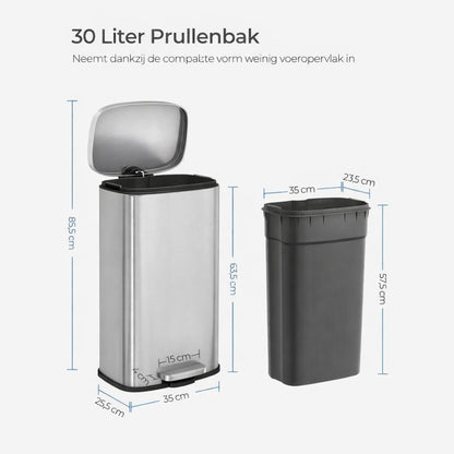 Signature Home Prullenbak RVS 30 Liter – Roestvrijstalen Afvalbak voor Keuken en Kantoor