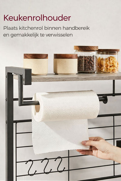 Keuken Wandplank met 12 Haken – Greige-Zwart Industrieel Wandrek|Multifunctionele Keukenplank