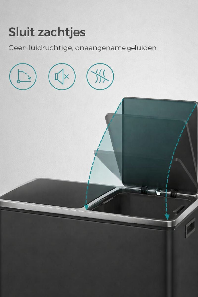 Signature Home Afvalscheidingsbak 60 liter (2 x 30 L) – Zwart, Dubbel Compartiment-Prullenbak