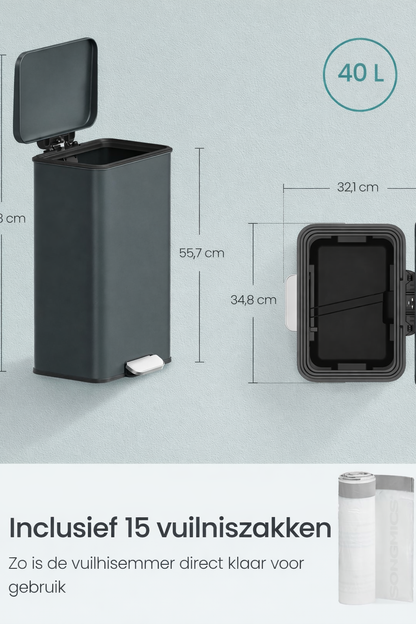 Signature Home Keuken Prullenbak met Deksel 40 Liter – Pedaalemmer van Staal, Antracietgrijs