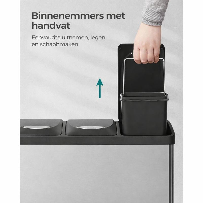 Signature Home Afvalscheider 24L met 3 Compartimenten – 3 × 8 Liter Afvalbak voor Afvalscheiding – Keuken Prullenbak