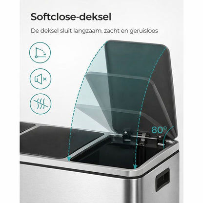 Signature Home Pedaalemmer 54 Liter (3 x 18 L) – Afvalscheidingsbak met 3 Compartimenten, Softclose Deksel en Binnenemmers