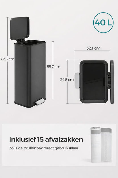 Signature Home Zwarte Pedaalemmer 40 Liter – Keuken Prullenbak met Softclose Deksel