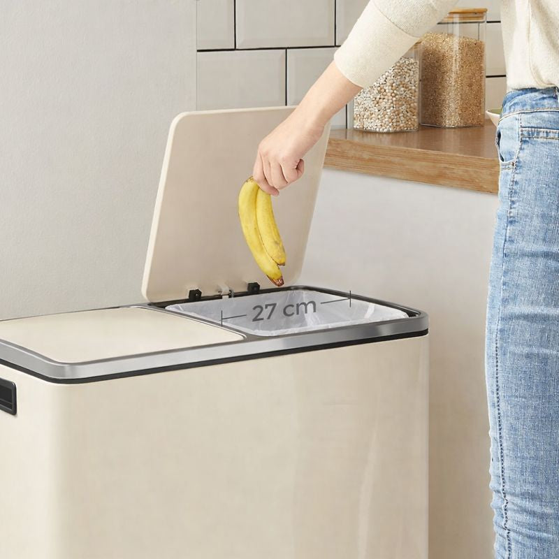 Signature Home Dubbele Afvalbak 60 Liter (2×30 L) met Deksel en Uitneembare Binnenemmers – Crèmewit