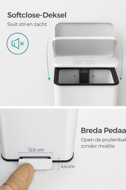 Signature Home Witte Pedaalemmer 40 Liter – Keuken Prullenbak met Softclose Deksel|Moderne Keuken Prullenbak