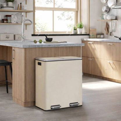 Signature Home Dubbele Afvalbak 60 Liter (2×30 L) met Deksel en Uitneembare Binnenemmers – Crèmewit