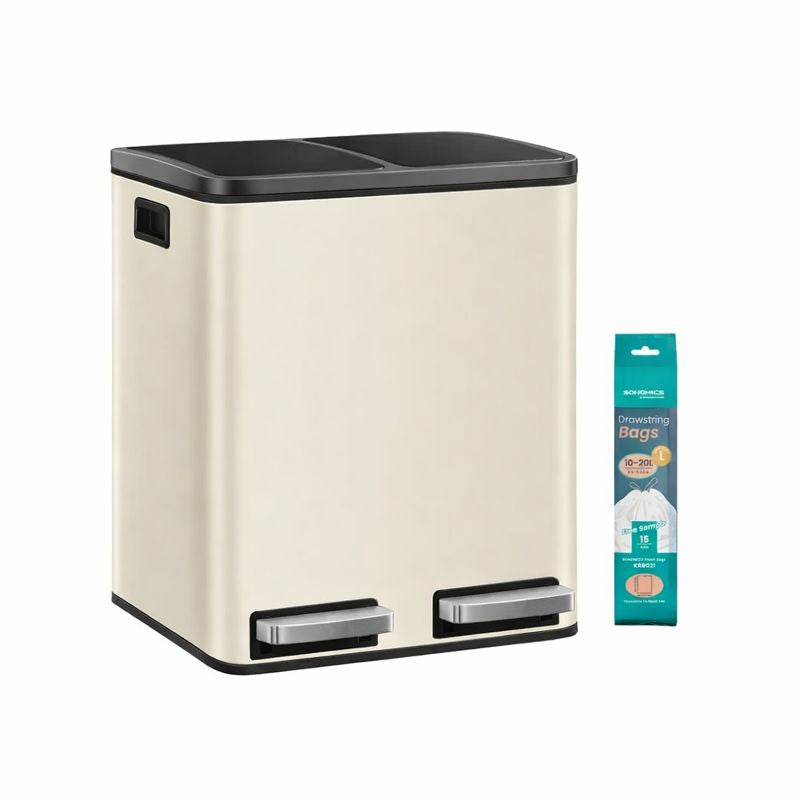 Signature Home Afvalscheidingssysteem met 2 Compartimenten – 2 × 15 L Afvalbak met Deksel, Zandbeige & Inktzwart