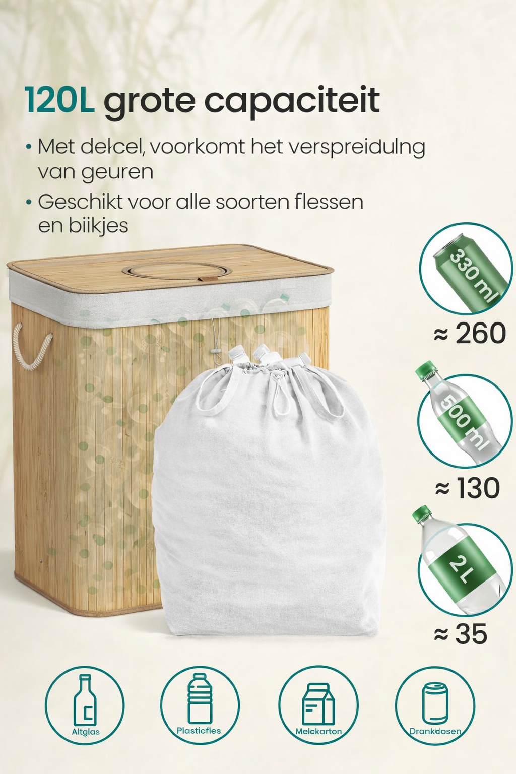 Signature Home Statiegeldfles Verzamelcontainer 120L – Met Inwerpopening en Afsluitdeksel
