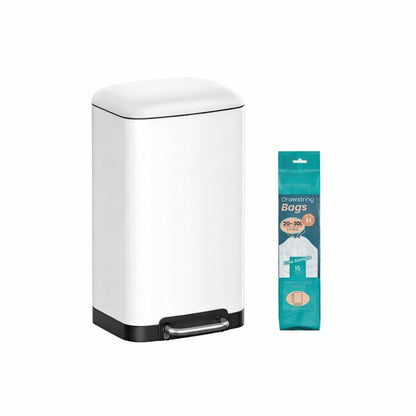 Signature Home Witte Prullenbak 30 Liter – Keuken Afvalemmer met Pedaal en Deksel|Moderne Prullenbak voor Keuken, Badkamer of Kantoor